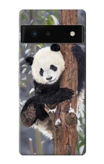 W3793 Cute Baby Panda Snow Painting Hülle Schutzhülle Taschen und Leder Flip für Google Pixel 6