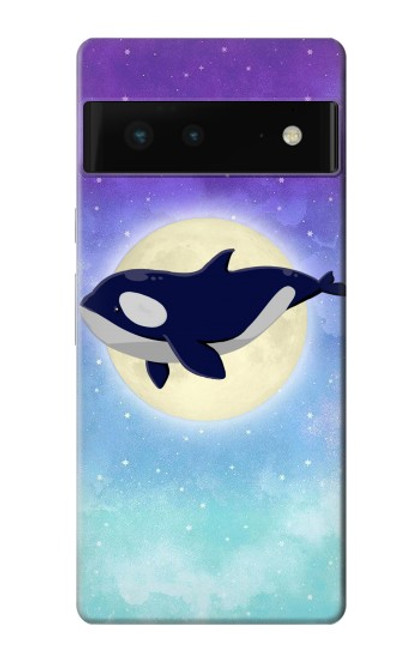 W3807 Killer Whale Orca Moon Pastel Fantasy Hülle Schutzhülle Taschen und Leder Flip für Google Pixel 6