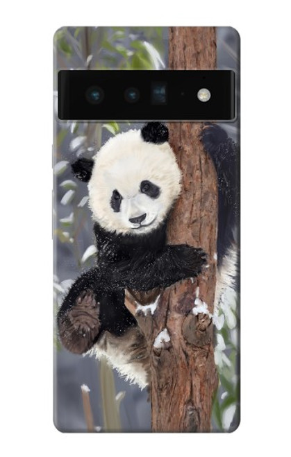 W3793 Cute Baby Panda Snow Painting Hülle Schutzhülle Taschen und Leder Flip für Google Pixel 6 Pro