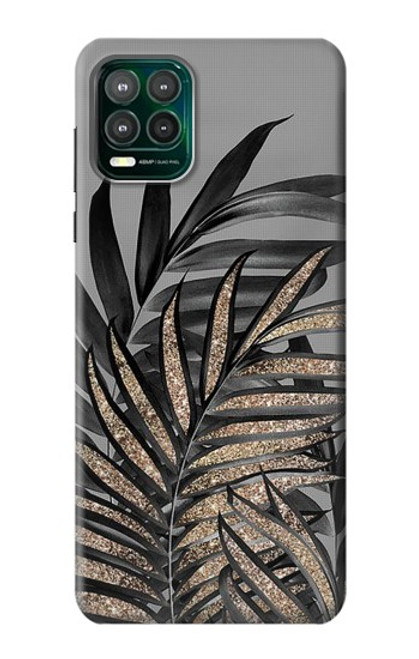 W3692 Gray Black Palm Leaves Hülle Schutzhülle Taschen und Leder Flip für Motorola Moto G Stylus 5G