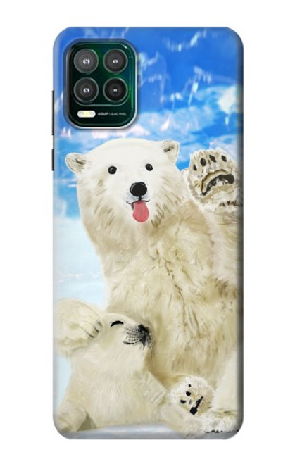W3794 Arctic Polar Bear in Love with Seal Paint Hülle Schutzhülle Taschen und Leder Flip für Motorola Moto G Stylus 5G