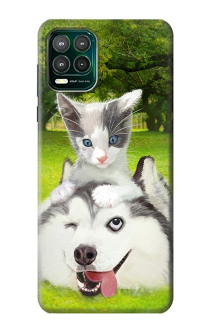 W3795 Grumpy Kitten Cat Playful Siberian Husky Dog Paint Hülle Schutzhülle Taschen und Leder Flip für Motorola Moto G Stylus 5G