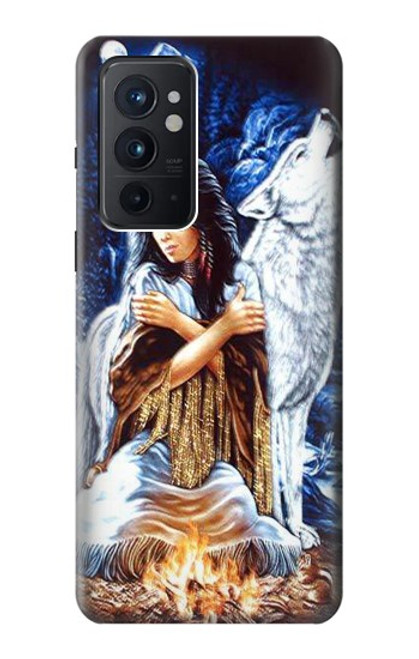 W0147 Grim Wolf Indian Girl Hülle Schutzhülle Taschen und Leder Flip für OnePlus 9RT 5G