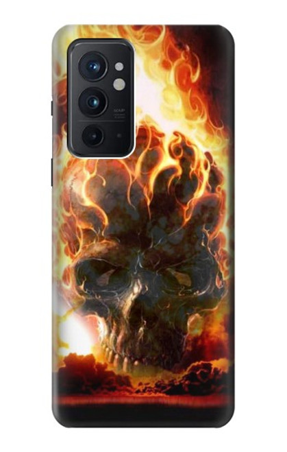 W0863 Hell Fire Skull Hülle Schutzhülle Taschen und Leder Flip für OnePlus 9RT 5G