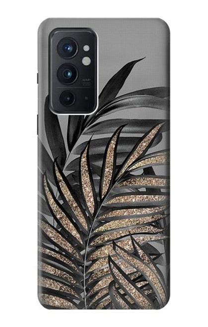 W3692 Gray Black Palm Leaves Hülle Schutzhülle Taschen und Leder Flip für OnePlus 9RT 5G