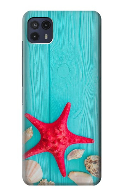 W3428 Aqua Wood Starfish Shell Hülle Schutzhülle Taschen und Leder Flip für Motorola Moto G50 5G [for G50 5G only. NOT for G50]