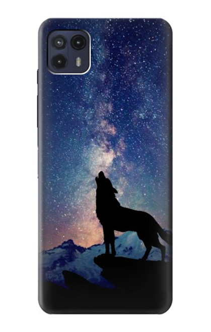 W3555 Wolf Howling Million Star Hülle Schutzhülle Taschen und Leder Flip für Motorola Moto G50 5G [for G50 5G only. NOT for G50]