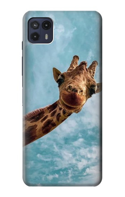 W3680 Cute Smile Giraffe Hülle Schutzhülle Taschen und Leder Flip für Motorola Moto G50 5G [for G50 5G only. NOT for G50]