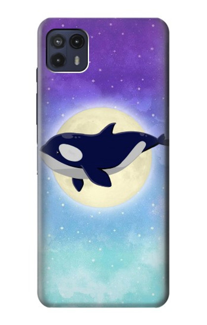 W3807 Killer Whale Orca Moon Pastel Fantasy Hülle Schutzhülle Taschen und Leder Flip für Motorola Moto G50 5G [for G50 5G only. NOT for G50]