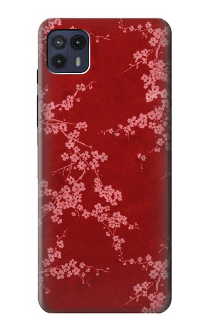 W3817 Red Floral Cherry blossom Pattern Hülle Schutzhülle Taschen und Leder Flip für Motorola Moto G50 5G [for G50 5G only. NOT for G50]