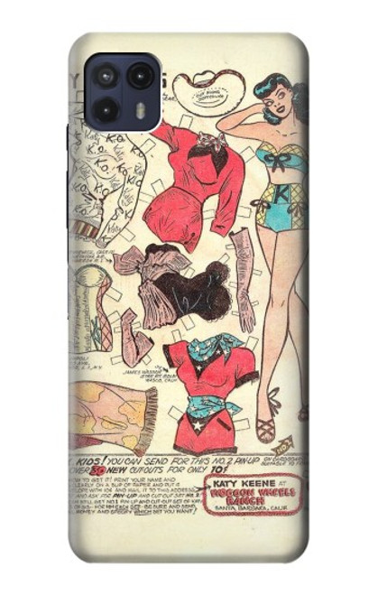 W3820 Vintage Cowgirl Fashion Paper Doll Hülle Schutzhülle Taschen und Leder Flip für Motorola Moto G50 5G [for G50 5G only. NOT for G50]