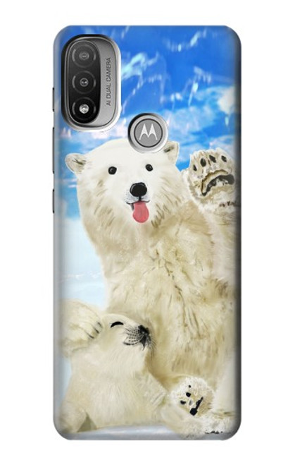 W3794 Arctic Polar Bear in Love with Seal Paint Hülle Schutzhülle Taschen und Leder Flip für Motorola Moto E20,E30,E40