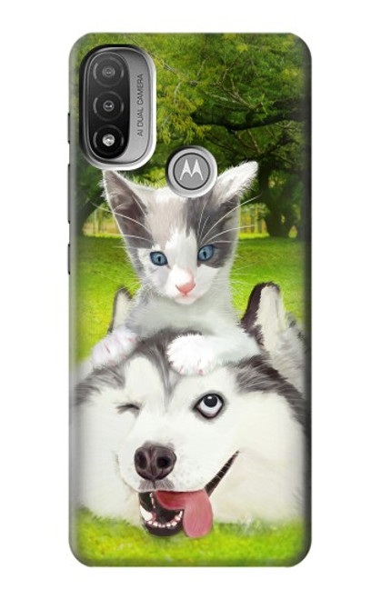 W3795 Grumpy Kitten Cat Playful Siberian Husky Dog Paint Hülle Schutzhülle Taschen und Leder Flip für Motorola Moto E20,E30,E40