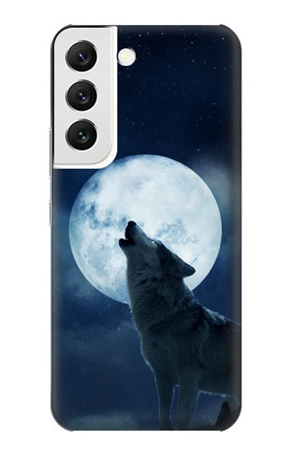 W3693 Grim White Wolf Full Moon Hülle Schutzhülle Taschen und Leder Flip für Samsung Galaxy S22