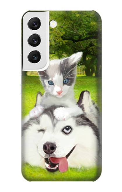 W3795 Grumpy Kitten Cat Playful Siberian Husky Dog Paint Hülle Schutzhülle Taschen und Leder Flip für Samsung Galaxy S22