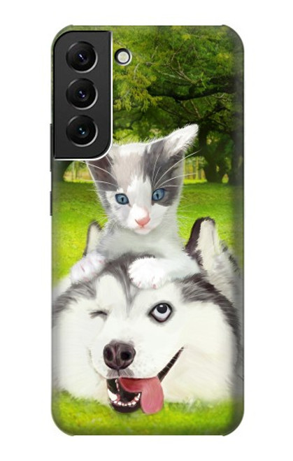 W3795 Grumpy Kitten Cat Playful Siberian Husky Dog Paint Hülle Schutzhülle Taschen und Leder Flip für Samsung Galaxy S22 Plus