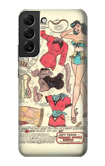 W3820 Vintage Cowgirl Fashion Paper Doll Hülle Schutzhülle Taschen und Leder Flip für Samsung Galaxy S22 Plus