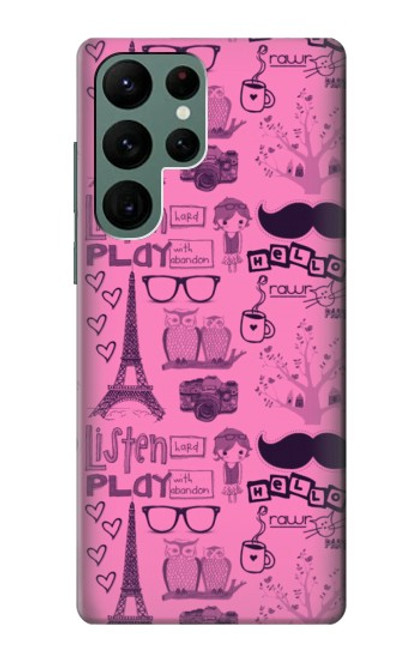 W2885 Paris Pink Hülle Schutzhülle Taschen und Leder Flip für Samsung Galaxy S22 Ultra