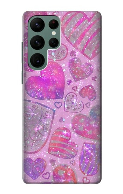 W3710 Pink Love Heart Hülle Schutzhülle Taschen und Leder Flip für Samsung Galaxy S22 Ultra
