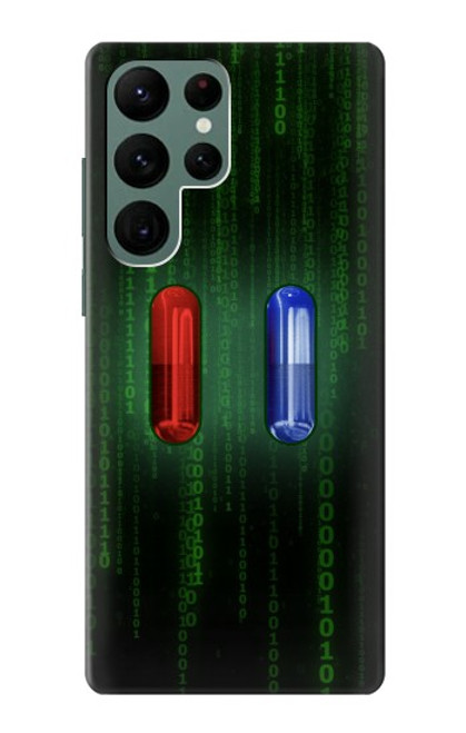 W3816 Red Pill Blue Pill Capsule Hülle Schutzhülle Taschen und Leder Flip für Samsung Galaxy S22 Ultra