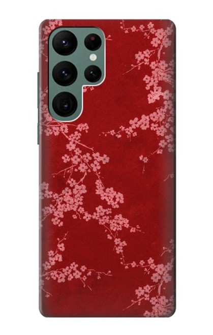 W3817 Red Floral Cherry blossom Pattern Hülle Schutzhülle Taschen und Leder Flip für Samsung Galaxy S22 Ultra