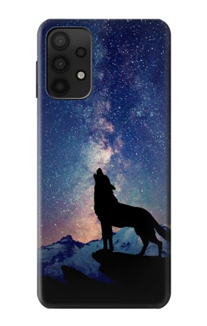 W3555 Wolf Howling Million Star Hülle Schutzhülle Taschen und Leder Flip für Samsung Galaxy M32 5G