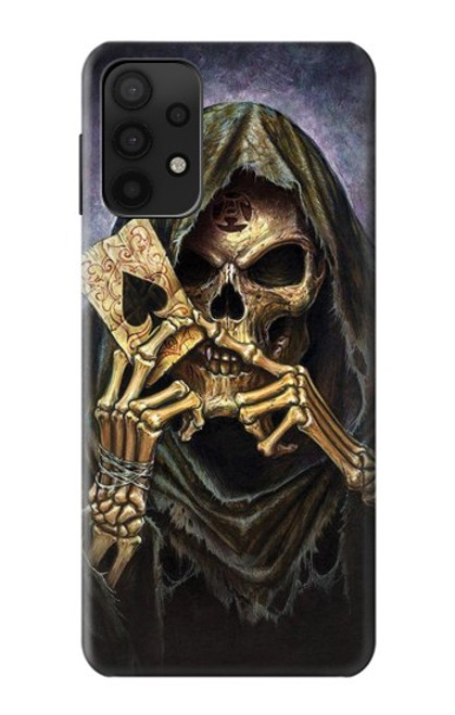 W3594 Grim Reaper Wins Poker Hülle Schutzhülle Taschen und Leder Flip für Samsung Galaxy M32 5G