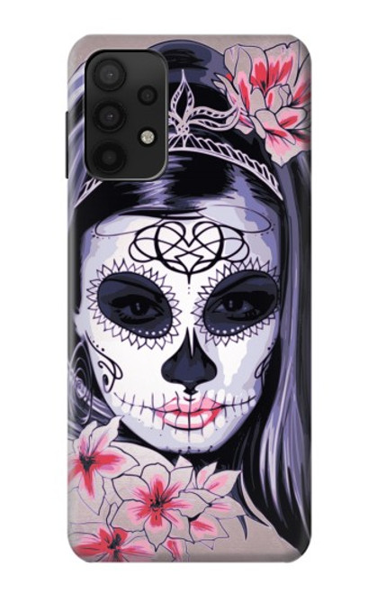 W3821 Sugar Skull Steam Punk Girl Gothic Hülle Schutzhülle Taschen und Leder Flip für Samsung Galaxy M32 5G