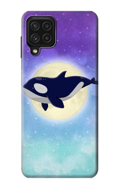 W3807 Killer Whale Orca Moon Pastel Fantasy Hülle Schutzhülle Taschen und Leder Flip für Samsung Galaxy M22