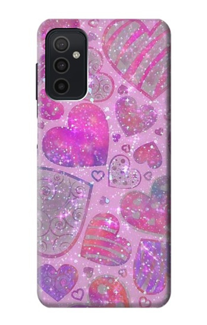W3710 Pink Love Heart Hülle Schutzhülle Taschen und Leder Flip für Samsung Galaxy M52 5G
