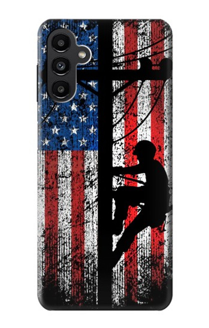 W3803 Electrician Lineman American Flag Hülle Schutzhülle Taschen und Leder Flip für Samsung Galaxy A13 5G