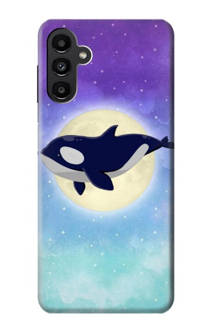 W3807 Killer Whale Orca Moon Pastel Fantasy Hülle Schutzhülle Taschen und Leder Flip für Samsung Galaxy A13 5G