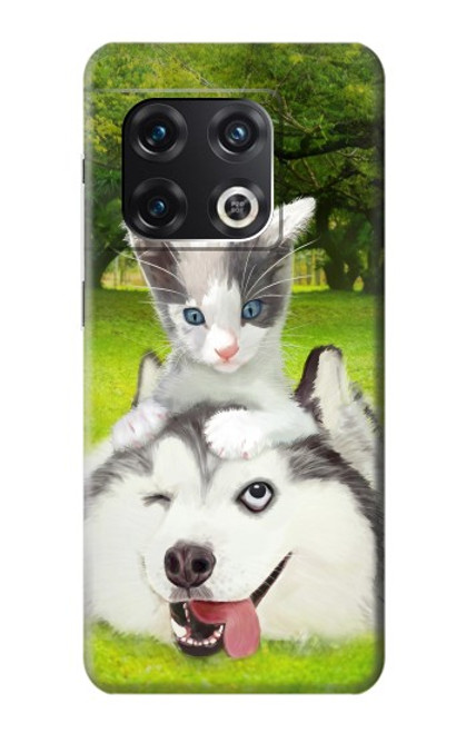 W3795 Grumpy Kitten Cat Playful Siberian Husky Dog Paint Hülle Schutzhülle Taschen und Leder Flip für OnePlus 10 Pro