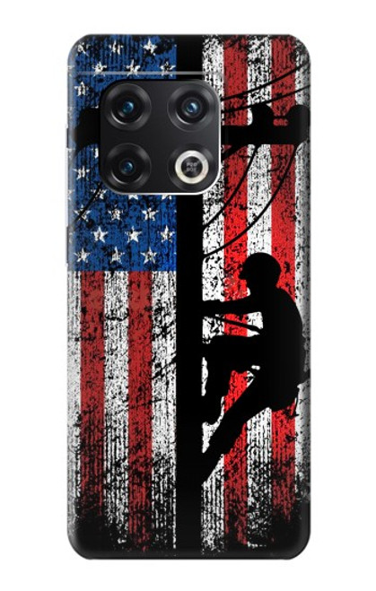 W3803 Electrician Lineman American Flag Hülle Schutzhülle Taschen und Leder Flip für OnePlus 10 Pro