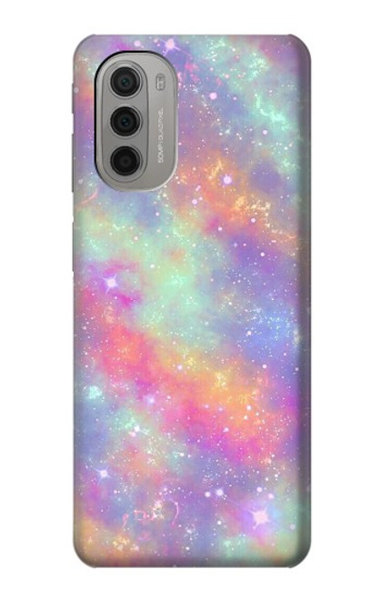 W3706 Pastel Rainbow Galaxy Pink Sky Hülle Schutzhülle Taschen und Leder Flip für Motorola Moto G51 5G