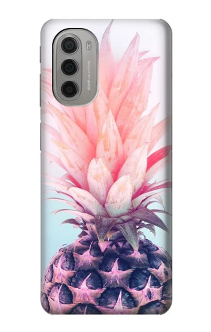 W3711 Pink Pineapple Hülle Schutzhülle Taschen und Leder Flip für Motorola Moto G51 5G