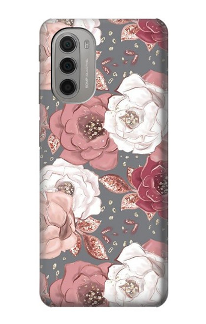 W3716 Rose Floral Pattern Hülle Schutzhülle Taschen und Leder Flip für Motorola Moto G51 5G