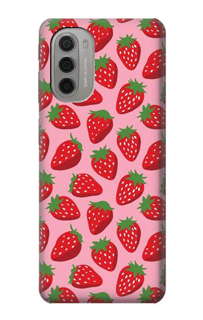 W3719 Strawberry Pattern Hülle Schutzhülle Taschen und Leder Flip für Motorola Moto G51 5G