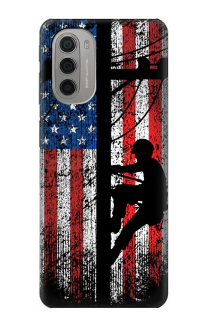 W3803 Electrician Lineman American Flag Hülle Schutzhülle Taschen und Leder Flip für Motorola Moto G51 5G