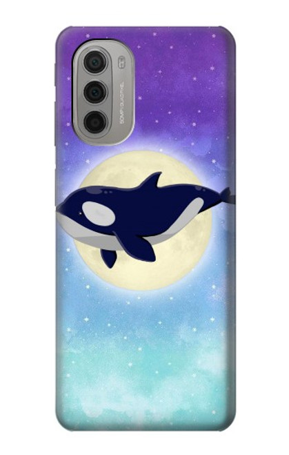 W3807 Killer Whale Orca Moon Pastel Fantasy Hülle Schutzhülle Taschen und Leder Flip für Motorola Moto G51 5G