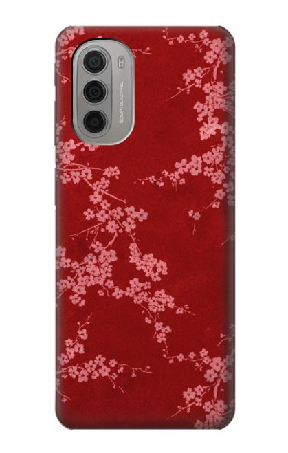 W3817 Red Floral Cherry blossom Pattern Hülle Schutzhülle Taschen und Leder Flip für Motorola Moto G51 5G