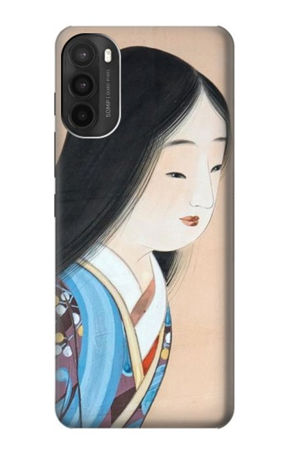 W3483 Japan Beauty Kimono Hülle Schutzhülle Taschen und Leder Flip für Motorola Moto G71 5G
