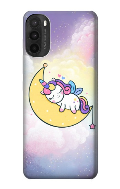 W3485 Cute Unicorn Sleep Hülle Schutzhülle Taschen und Leder Flip für Motorola Moto G71 5G