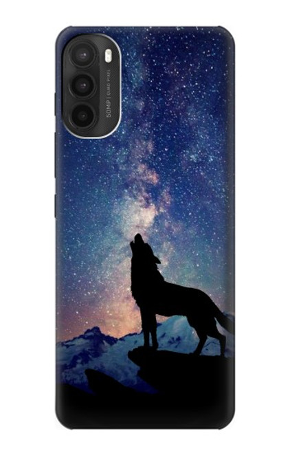 W3555 Wolf Howling Million Star Hülle Schutzhülle Taschen und Leder Flip für Motorola Moto G71 5G