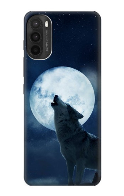 W3693 Grim White Wolf Full Moon Hülle Schutzhülle Taschen und Leder Flip für Motorola Moto G71 5G