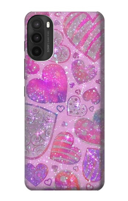W3710 Pink Love Heart Hülle Schutzhülle Taschen und Leder Flip für Motorola Moto G71 5G