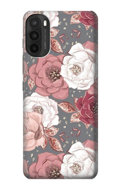 W3716 Rose Floral Pattern Hülle Schutzhülle Taschen und Leder Flip für Motorola Moto G71 5G