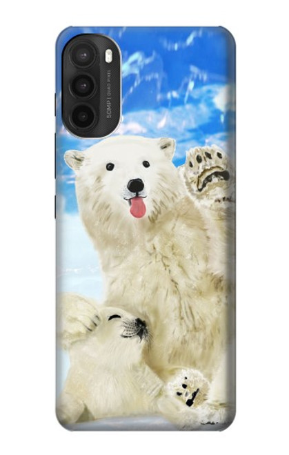 W3794 Arctic Polar Bear in Love with Seal Paint Hülle Schutzhülle Taschen und Leder Flip für Motorola Moto G71 5G