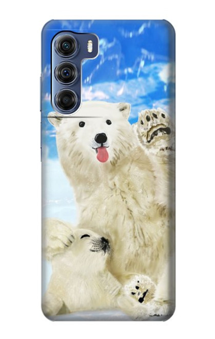 W3794 Arctic Polar Bear in Love with Seal Paint Hülle Schutzhülle Taschen und Leder Flip für Motorola Edge S30