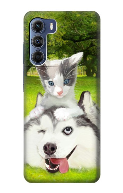 W3795 Grumpy Kitten Cat Playful Siberian Husky Dog Paint Hülle Schutzhülle Taschen und Leder Flip für Motorola Edge S30